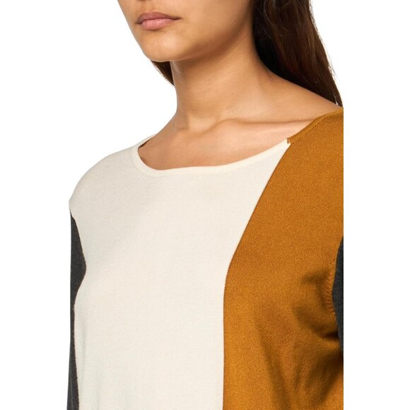 Women's Color Block Sweater Three Quarters Sleeves Jewel Neck Medium - Picture 3 of 3